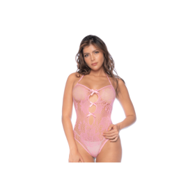 Body en résille rose et menottes 